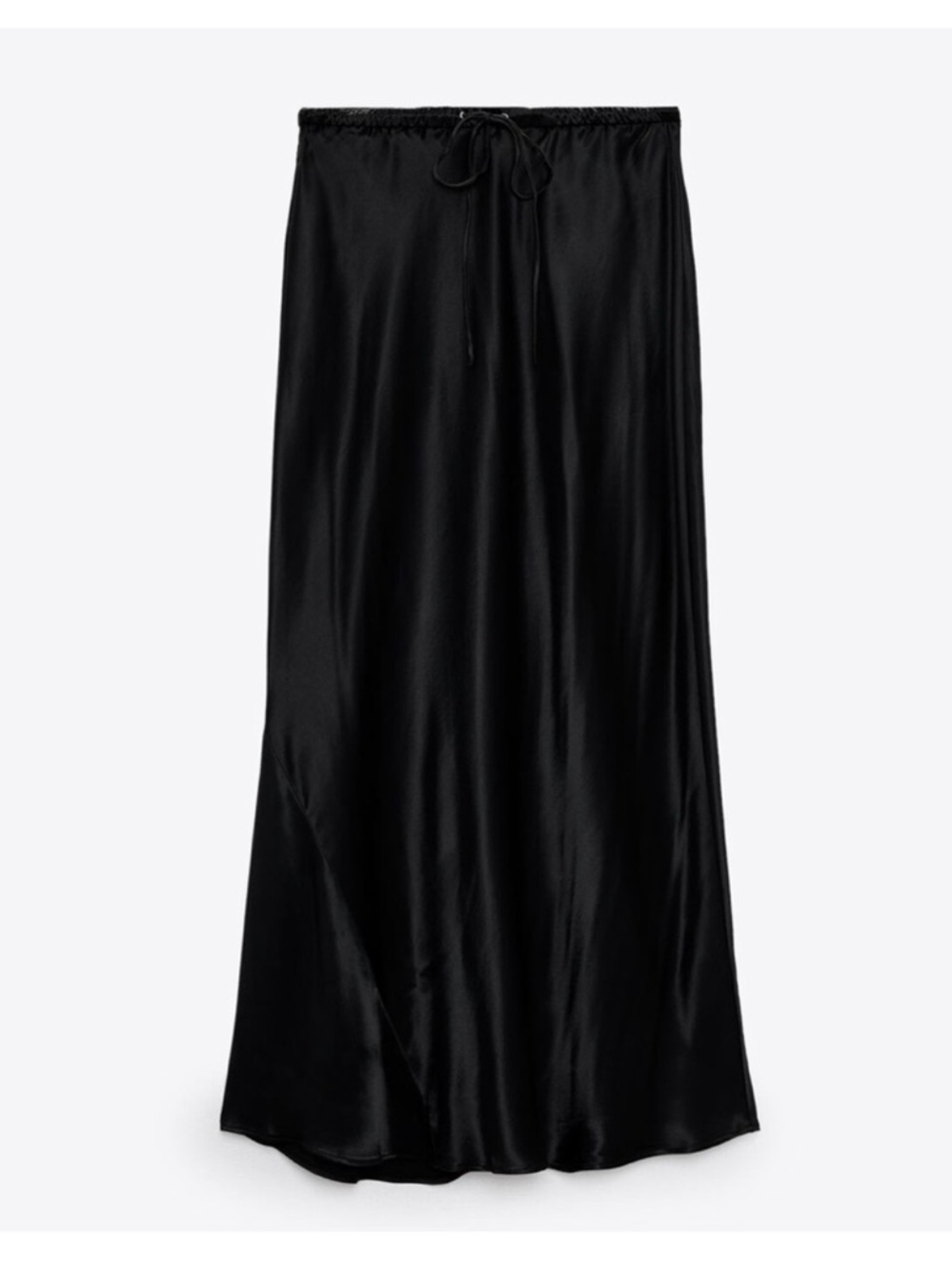ZARA Satin Drawstring Midi Skirt in Black